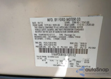 2014 Ford Taurus Sel из США, поврежденный, VIN 1FAHP2E81EG127112